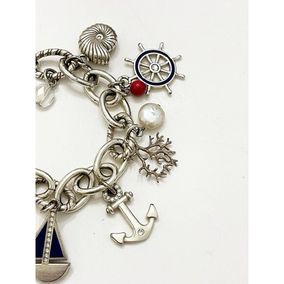 Retired Brighton Ship to Shore Nautical Charm Bracelet Sailboat Anchor Shell - Picture 2 of 5